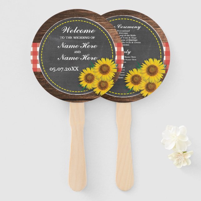 Leque Wood Sunflower Chalk Wedk Program Fan (Frente e Verso)