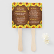 Wood Sunflower Rustic Greenery Weding Program