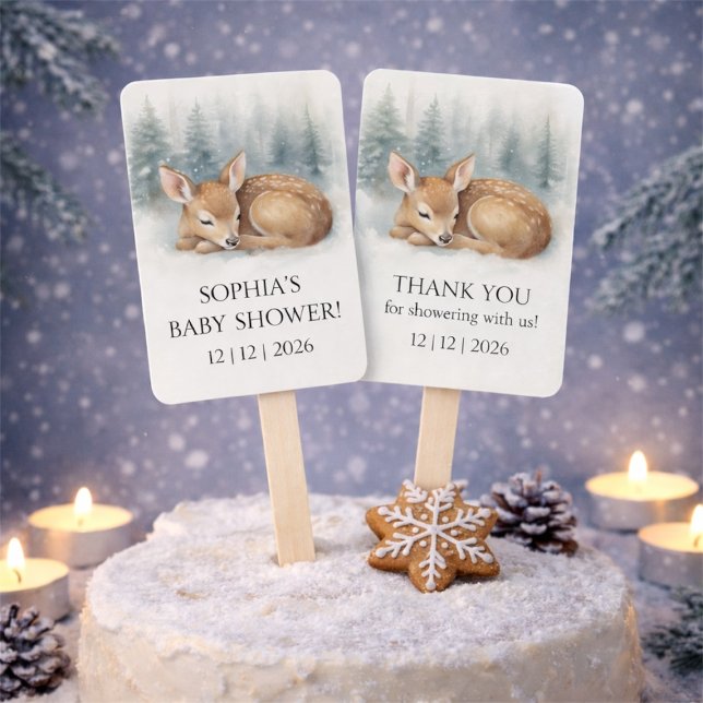 Leque Woodland Sleeping Baby Deer Winter Baby Shower (Woodland Sleeping Baby Deer Winter Baby Shower Hand Fan)