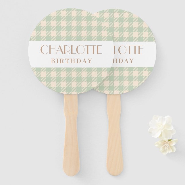 Leque Xadrez de gingham verde de pré-disquete elegante v (Frente e Verso)