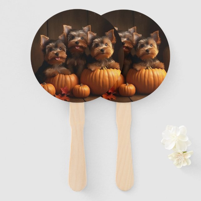 Leque Yorkshire Terrier Puppy Autumn Delight Pumpkin (Frente e Verso)