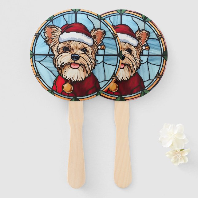 Leque Yorkshire Terrier Vidro Pintado Natal (Frente e Verso)