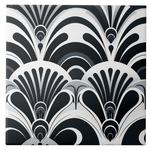 Leques Art Déco Escamados Preto e Branco
