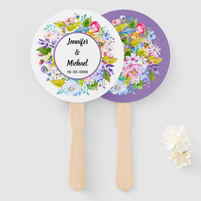 Leques de Convidados de Casamento Romântico Floral (Frente e Verso)