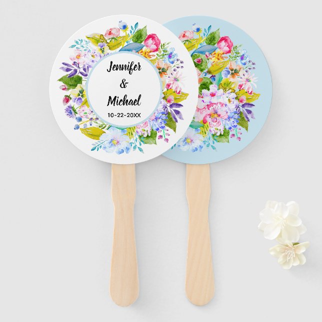 Leques de Convidados de Casamento Romântico Floral (Frente e Verso)