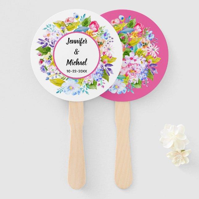 Leques de Convidados para Casamento Floral Moderno (Frente e Verso)