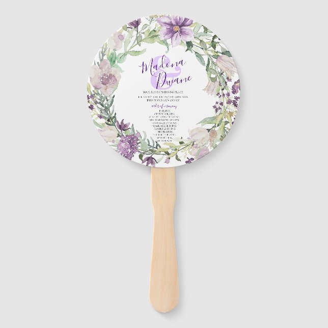 Leques de Mão de Flores de Ameixa e Lilás em Aquar (Frente)