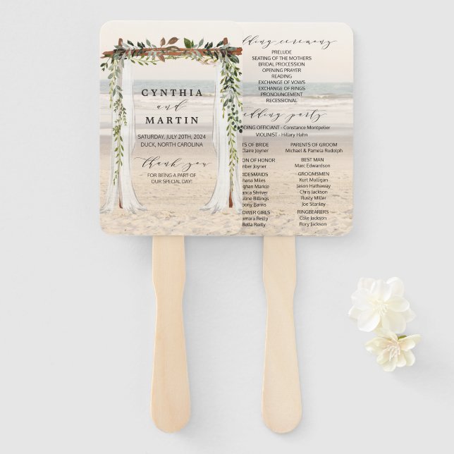 Leques de Mão para Arbors de Casamento na Praia (Frente e Verso)