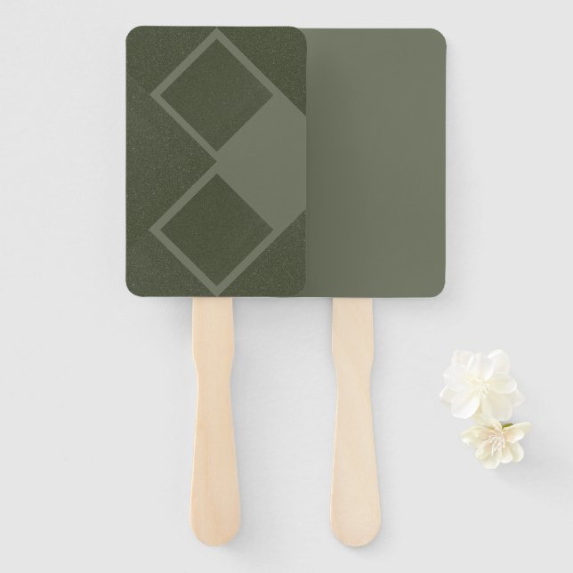 Leques de Mão para Eventos em Verde Musgo Geométri (Frente e Verso)