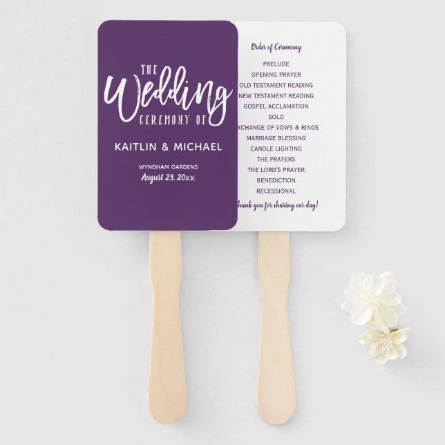 Leques de Programa de Casamento | Brush Script (Am (Frente e Verso)