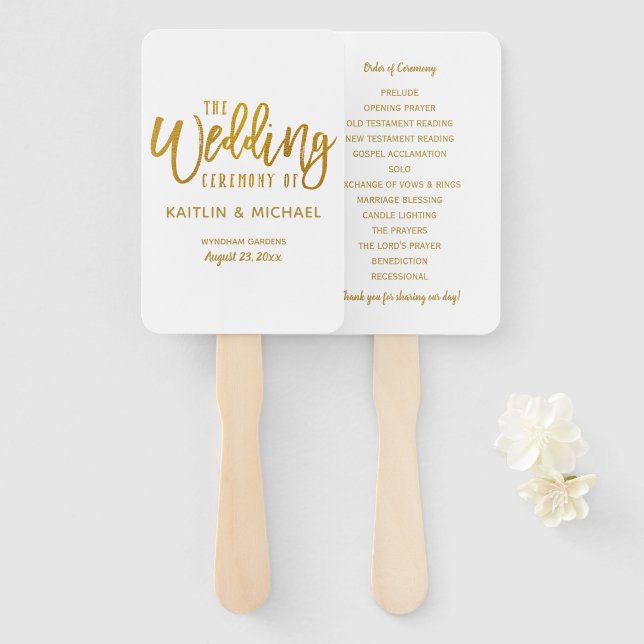 Leques de Programa de Casamento | Brush Script-Fol (Frente e Verso)