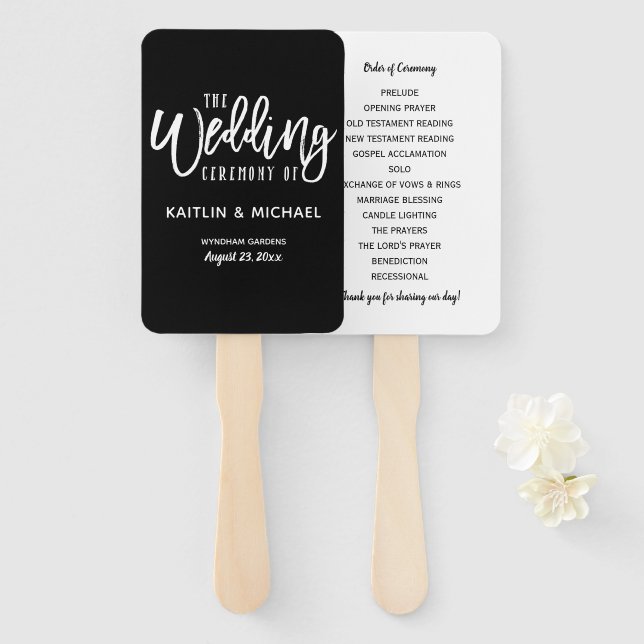 Leques de Programa de Casamento | Brush Script (Pr (Frente e Verso)