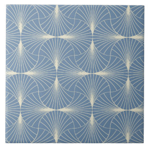 Leques de vieira geométricos Art Deco em azul cinz