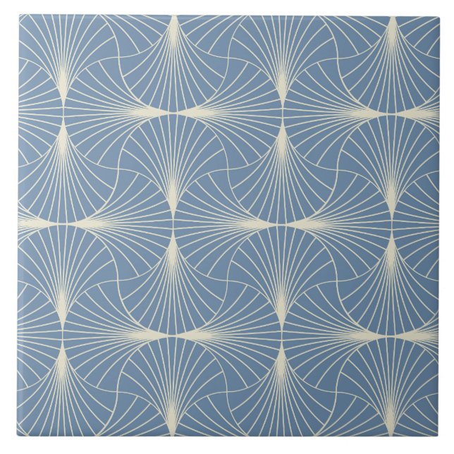 Leques de vieira geométricos Art Deco em azul cinz (Frente)