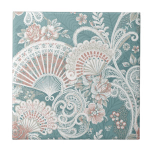 Leques Vitorianos Elegantes Florais Renda Azul