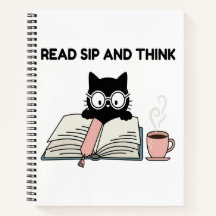 Ler, Beber E Pensar Gato Fofo Lendo Livro & Café 