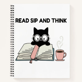 Ler, Beber E Pensar Gato Fofo Lendo Livro & Café 