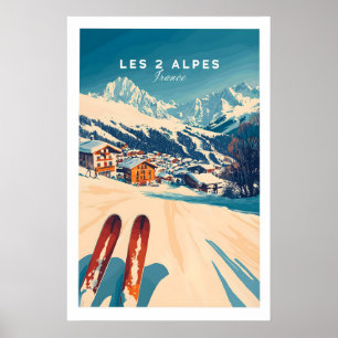 Les 2 Alpes Arte Impressão Esqui 1
