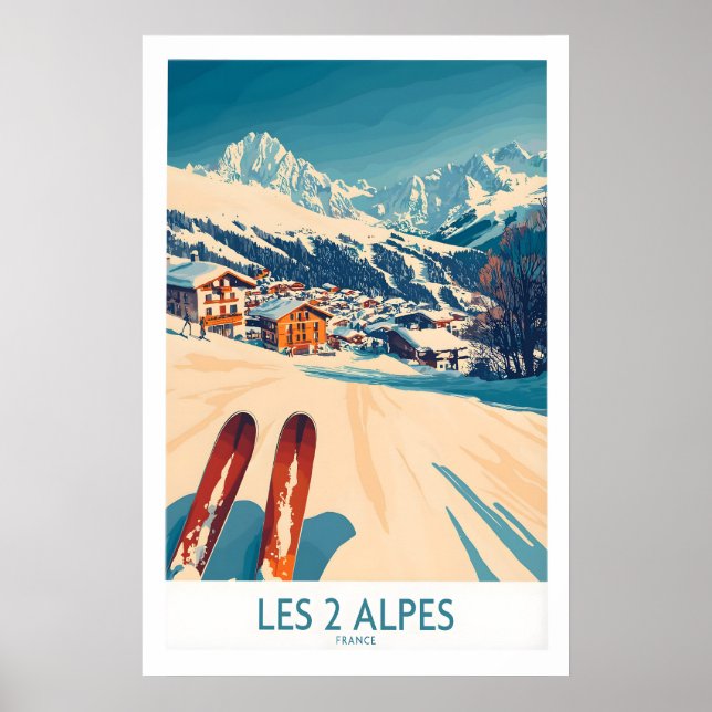 Les 2 Alpes Impressão de Poster de Esqui 1 (Frente)