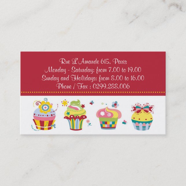 Les Cupcakes - Cartões de visitas de padaria (Frente)