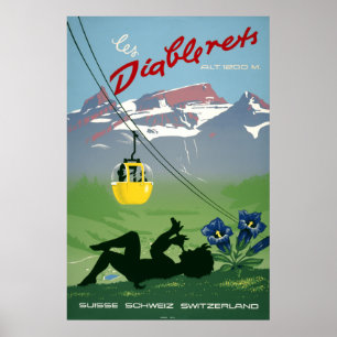 Les Diablerets, suiça, poster das viagens vintage
