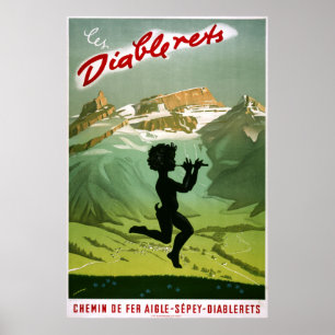 Les Diablerets, suiça, poster das viagens vintage
