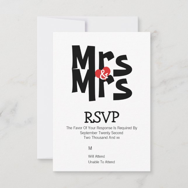 Lésbica Casamento RSVP Bold Sra. e Sra. Personaliz (Frente)