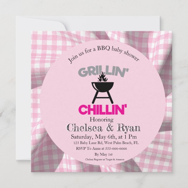 Let’s BBQ Baby Shower Invitation • Gingham Baby-Q  (Frente)