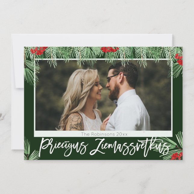 Letão Watercolor Priecigus Ziemassvetkus Foto (Frente)