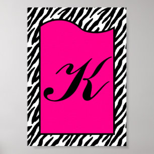 Letra 5x7 Wall Art Hot Rosa Zebra Impressão Animal