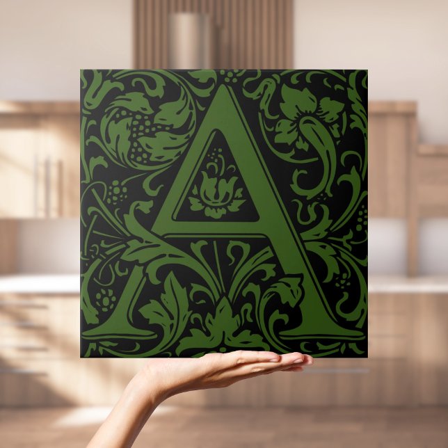 Letra A de Monograma de Artes e Ofícios de William (William Morris Arts and Crafts Monogram Letter A Tile
)