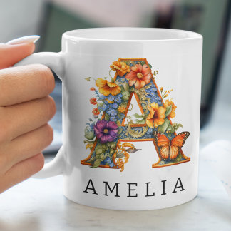 Letra alfabética de jardim A caneca de café monogr