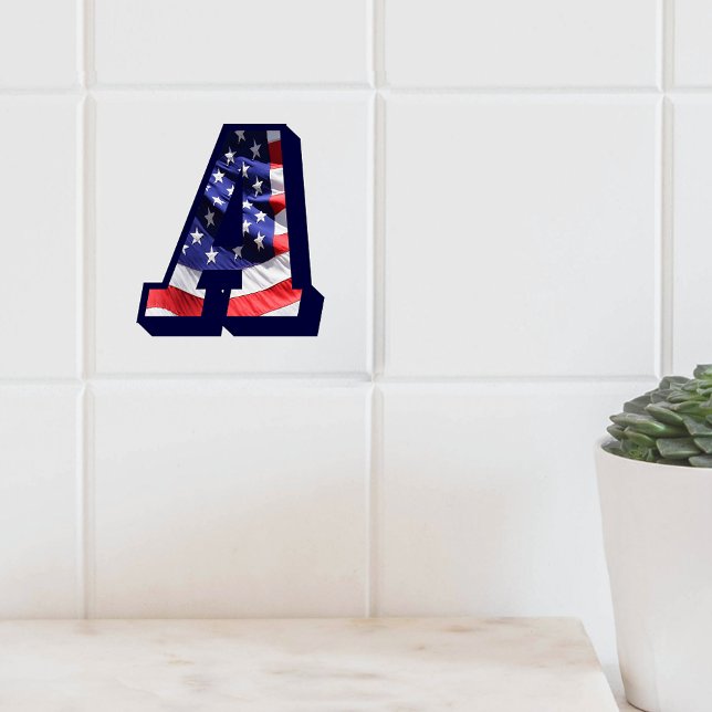 Letra americana Flag "A" Large Photo Cerâmica Azul (American Flag Letter A Large Photo Ceramic Tile Cover)