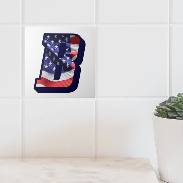 Letra americana Flag "B" Large Photo Cerâmica Azul (American Flag Letter B Large Photo Decorative Ceramic Tile)