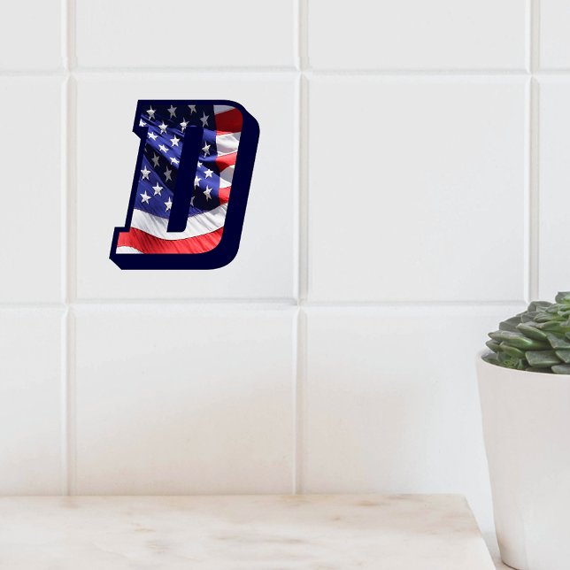 Letra americana Flag "D" Large Photo Cerâmica Azul (American Flag Letter "D" Large Photo Ceramic Tile)