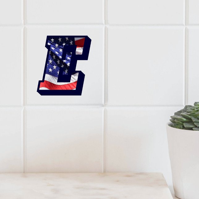 Letra americana Flag "E" Large Photo Cerâmica Azul (American Flag Letter "E" Large Photo Ceramic Tile)