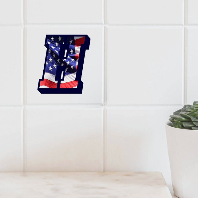 Letra americana Flag "H" Large Photo Cerâmica Azul (Zazzle American Flag Letter H Large Photo Ceramic Tile Cover)