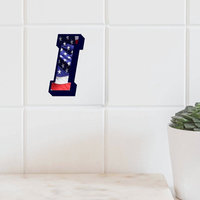 Letra americana Flag "I" Large Photo Cerâmica Azul (American Flag Letter "I" Large Photo Ceramic Tile)