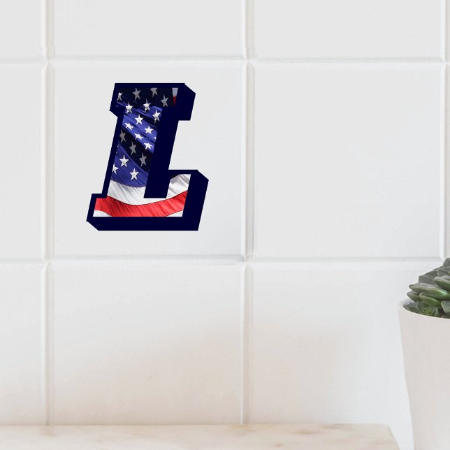 Letra americana Flag "L" Large Photo Cerâmica Azul (American Flag Letter "L" Large Photo Ceramic Tile)