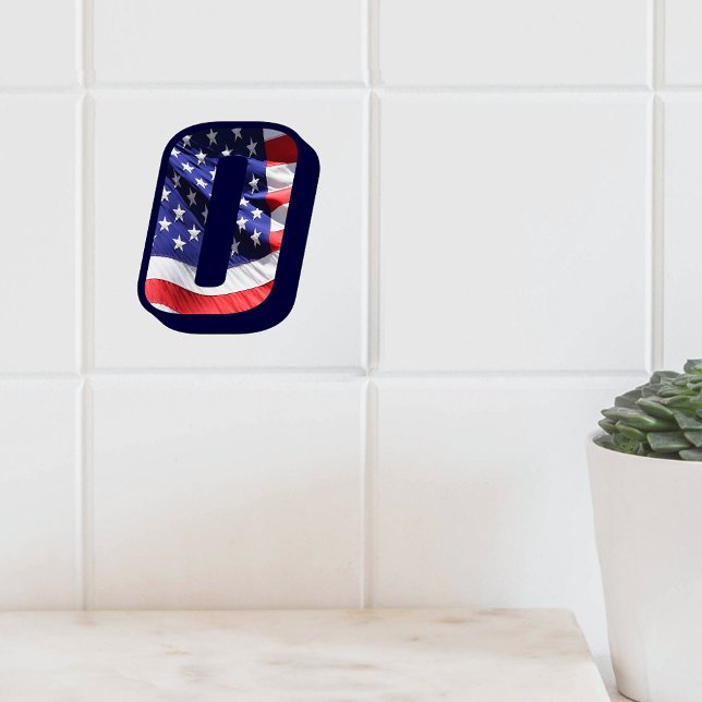 Letra americana Flag "O" Large Photo Cerâmica Azul (American Flag Letter "O" Large Photo Ceramic Tile)