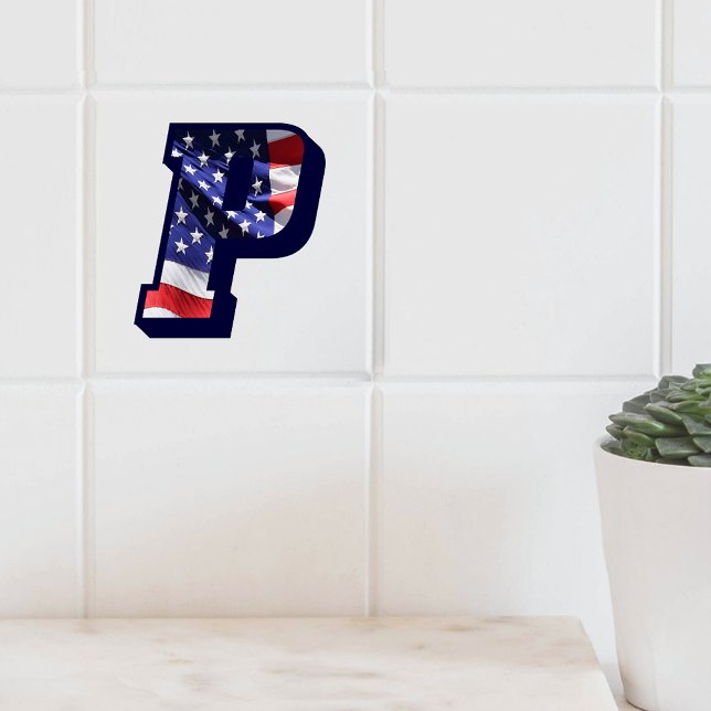 Letra americana Flag "P" Large Photo Cerâmica Azul (American Flag Letter "P" Large Photo Ceramic Tile)