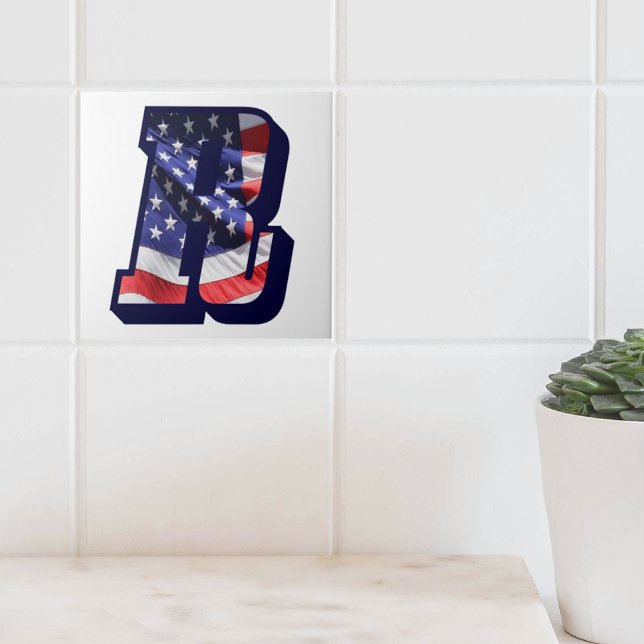 Letra americana Flag "R" Large Photo Cerâmica Azul (American Flag Letter R Large Photo Decorative Ceramic Tile)