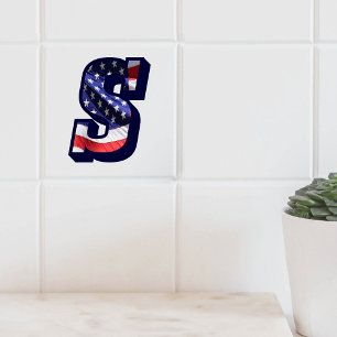 Letra americana Flag "S" Large Photo Cerâmica Azu
