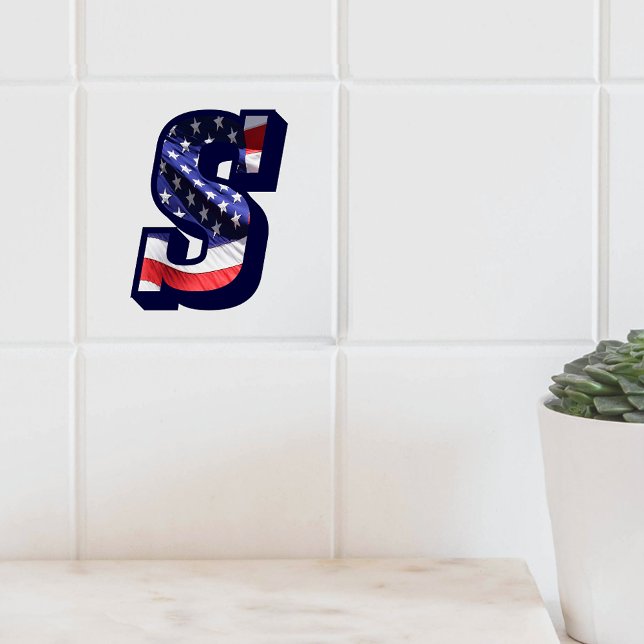 Letra americana Flag "S" Large Photo Cerâmica Azul (American Flag Letter "S" Large Photo Ceramic Tile)