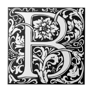 Letra B art nouveau Azulejo preto e branco