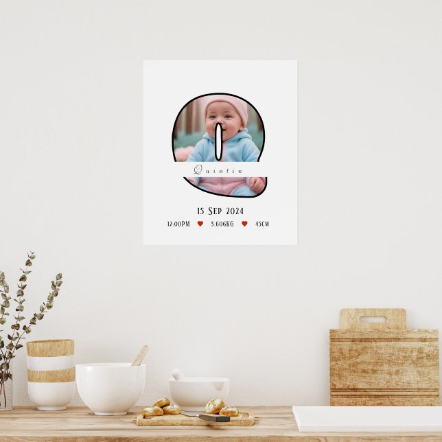 Letra Baby Personalizada Q com Poster de Borda (Cozinha)