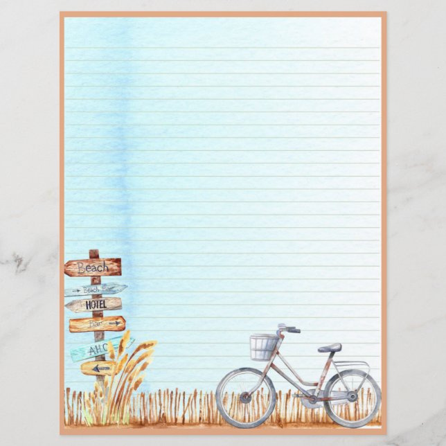 Letra Bicicleta Summer Beachside Papel de carta (Frente)