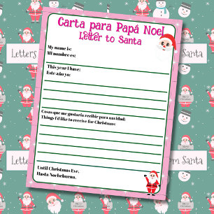Letra bilíngue editável rosa para Papais noeis Esp