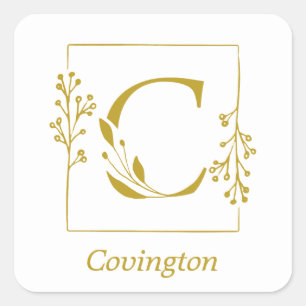 Letra Botânica Dourada Moderna, C, Adesivo Quadrad