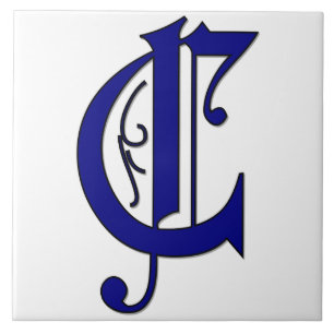 Letra Colchester C Azulejo de Acento Azul Monogram